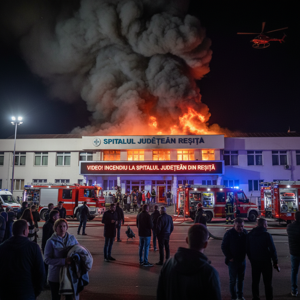VIDEO! Incendiu izbucnit la Spitalul Județean din Reșița – intervenție în curs